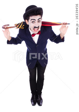 Funny man with umbrella on white 16339456