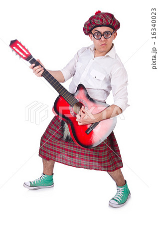 Funny scotsman with guitar on white 16340023