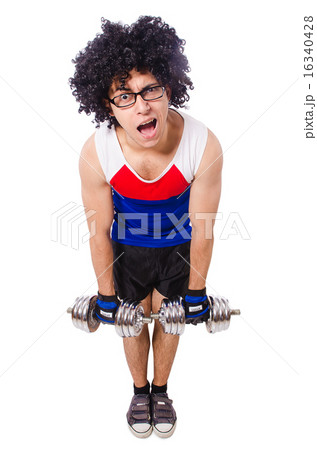 Funny man exercising with dumbbells 16340428
