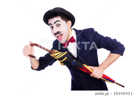 Funny man with umbrella on white 16340451