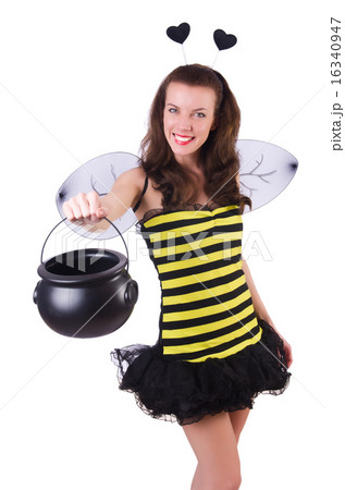 Woman in bee costume isolated on white 16340947