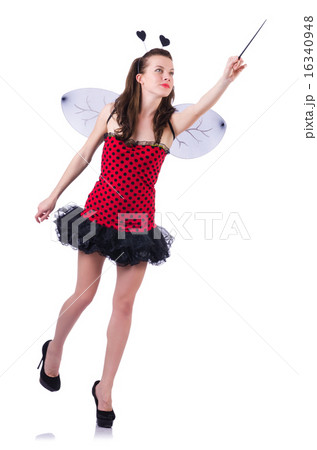 Woman in bee costume isolated on white 16340948