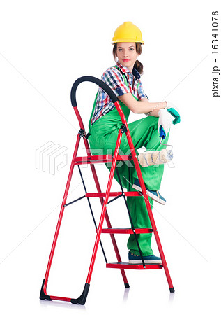 Woman repair worker with ladder Woman repair worker with ladder 16341078