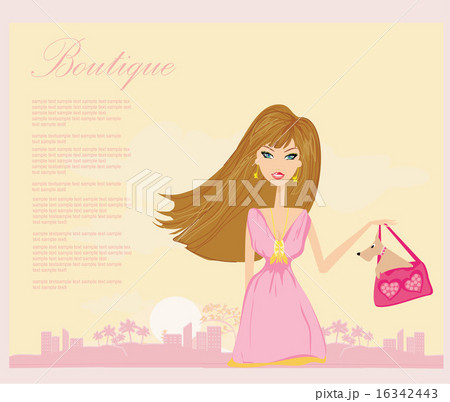 fashion girl and her puppy in bag on Shopping fashion girl and her puppy in bag on Shopping 16342443
