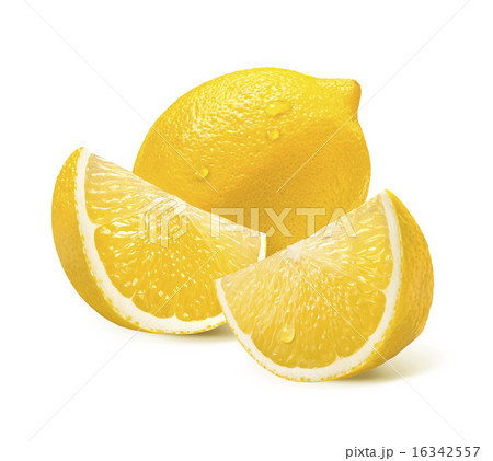 Whole lemon, 2 quarter slices isolated on white 16342557