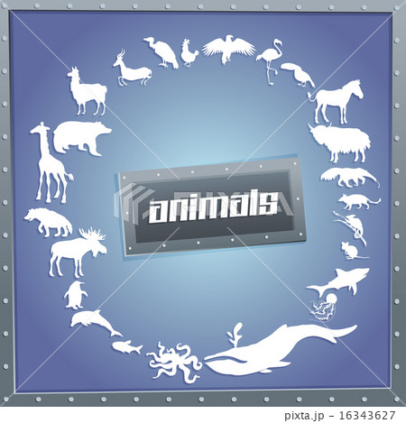 Concept blue poster for boys with animals silhouettes around with text inside. Concept blue poster for boys with animals silhouettes around with text inside. 16343627