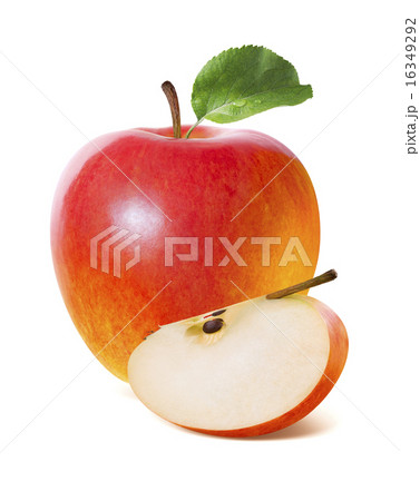 Single red apple and quarter slice isolated  16349292