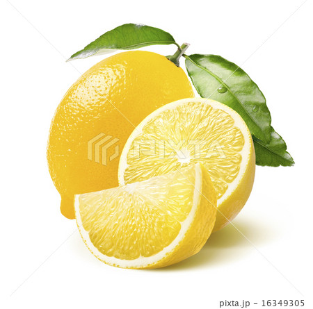 Whole lemon, half and quarter slice isolated  16349305