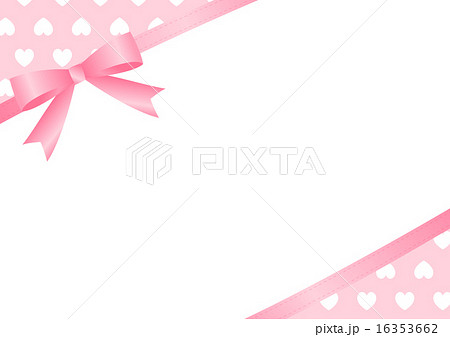 ピンクハート柄 リボンの可愛いコピースペース 文字スペース 横 バレンタインにものイラスト素材
