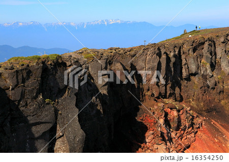 八ヶ岳・硫黄岳山頂の火口壁と中央アルプス 16354250