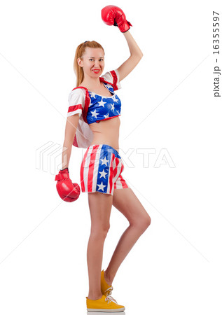 Woman boxer isolated on white Woman boxer isolated on white 16355597