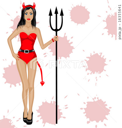 beautiful female devil with horns, tail  16355641
