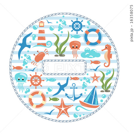 Sea life circle icon isolated on white 16358075