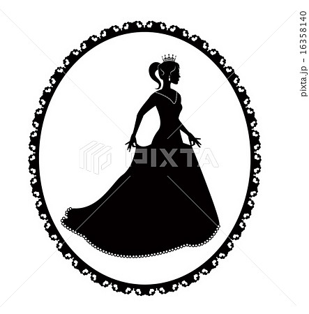 Princess Silhouette In Long Dress And Retro Frameのイラスト素材