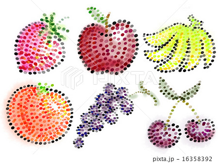 果物いろいろ 点描画 イラストのイラスト素材