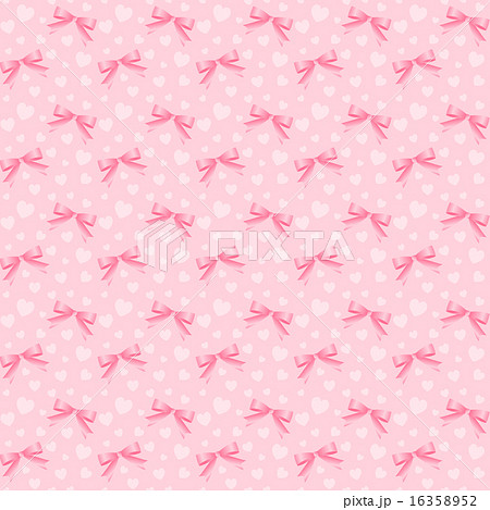 ピンクのリボンとハート柄のかわいい姫系パターン 壁紙 背景イラスト素材 のイラスト素材
