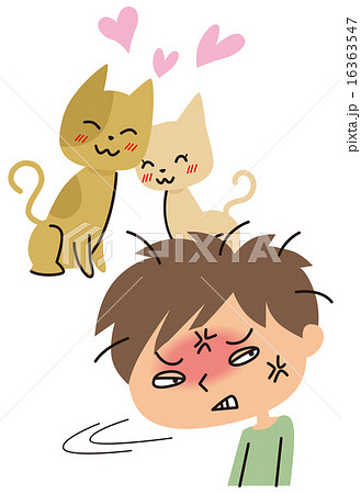 猫のカップルに怒る独身男性のイラスト素材