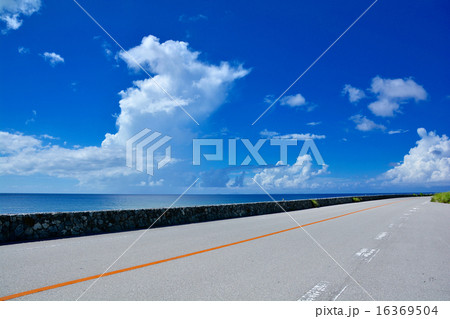 大宜味村 海沿いの道路の写真素材