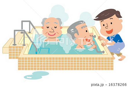 デイサービス 入浴 高齢者 ケアスタッフ イラストのイラスト素材