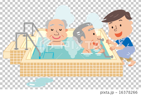 デイサービス　入浴　高齢者　ケアスタッフ　イラスト 16378266