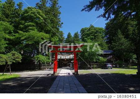 信州　松本　重要文化財「筑摩神社」　境内入口全景 16380451