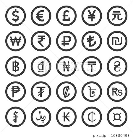 Currency Icons Set. Black over white background 16380493