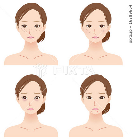 40代女性 美容 肌トラブル 顔セットのイラスト素材