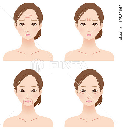 40代女性 美容 シワ 顔セットのイラスト素材