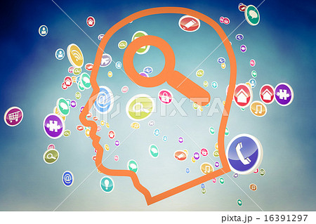 Composite image of magnifying glass in head Composite image of magnifying glass in head 16391297