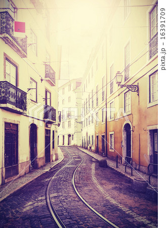 Vintage toned picture of street in Lisbon. 16391709