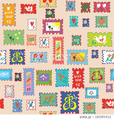 Seamless Pattern With Post Stamps Funny のイラスト素材