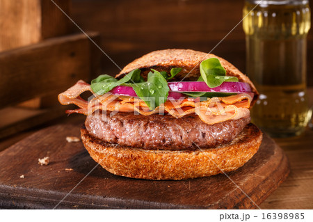 Hamburger on wooden background 16398985