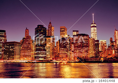 New York City Manhattan downtown skyline at night 16401448