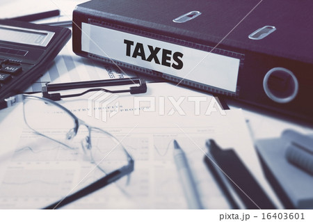 Office folder with inscription Taxes. 16403601