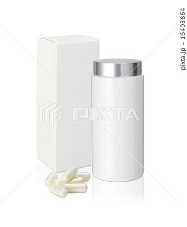 サプリメント/プラスチック製の白いサプリメントのボトルと錠剤とパッケージ 16403864