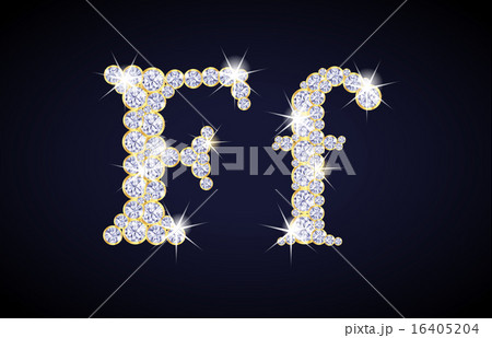 Letter F composed from diamonds with golden frame 16405204