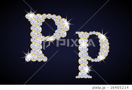 Letter P composed from diamonds with golden frame 16405214