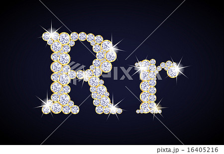 Letter R composed from diamonds with golden frame 16405216