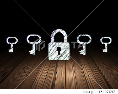 Privacy concept: closed padlock icon in grunge dark room 16407697