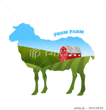 Farm landscape inside sheep silhouette. Concept of eco farm. 16410020