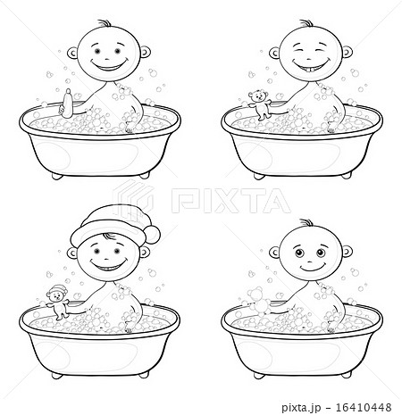 Children washing in a bath, outline 16410448