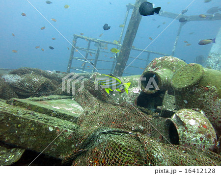 massive shipwreck, sits on a sandy seafloor  bali 16412128