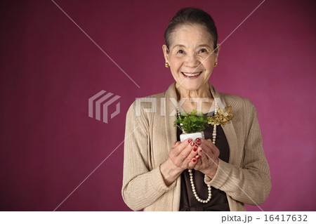鉢植えを持つシニア女性 鉢植えを持つシニア女性 16417632