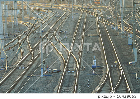 railroad rails path train station wire 16429065