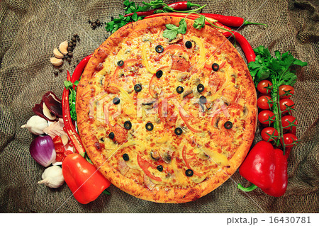 pizza with vegetables and herbs rustic background pizza with vegetables and herbs rustic background 16430781
