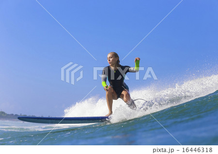 Surfer girl on Amazing Blue Wave Surfer girl on Amazing Blue Wave 16446318