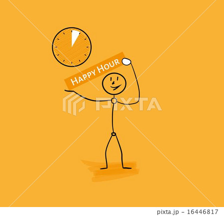 man with happy hour panel with clock 16446817