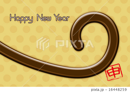 しっぽ_背景黄色水玉_申印マーク奥_白に茶色エッジ文字 しっぽ_背景黄色水玉_申印マーク奥_白に茶色エッジ文字 16448259
