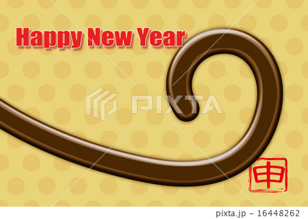 しっぽ_背景黄色水玉_申印マーク奥_赤に白エッジ影付文字 16448262