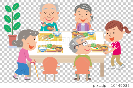 デイサービス 食事の時間 介護スタッフ 高齢者 イラストのイラスト素材